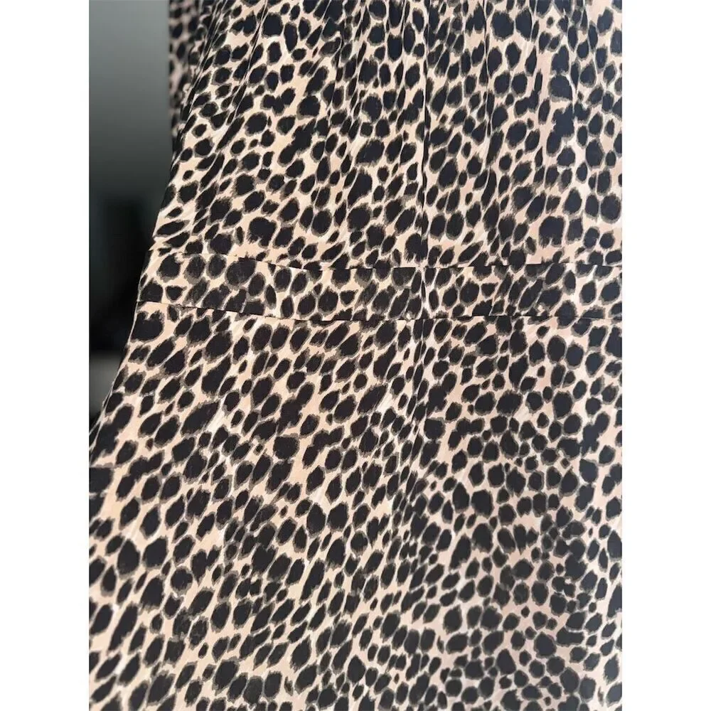 J.‎ Crew Women's Leopard Print Ruffle Neck Midi Dress Size 0 Brown